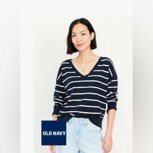 📦 3-Pack: Old Navy V-Neck Sweaters - Navy Stripe, Cream, Black - Size S - Picture 2 of 15